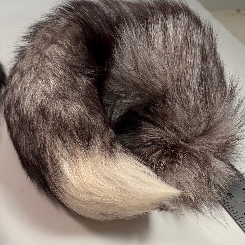 Pair (2) creamy dark, brown and off-white FoxTails. 17”